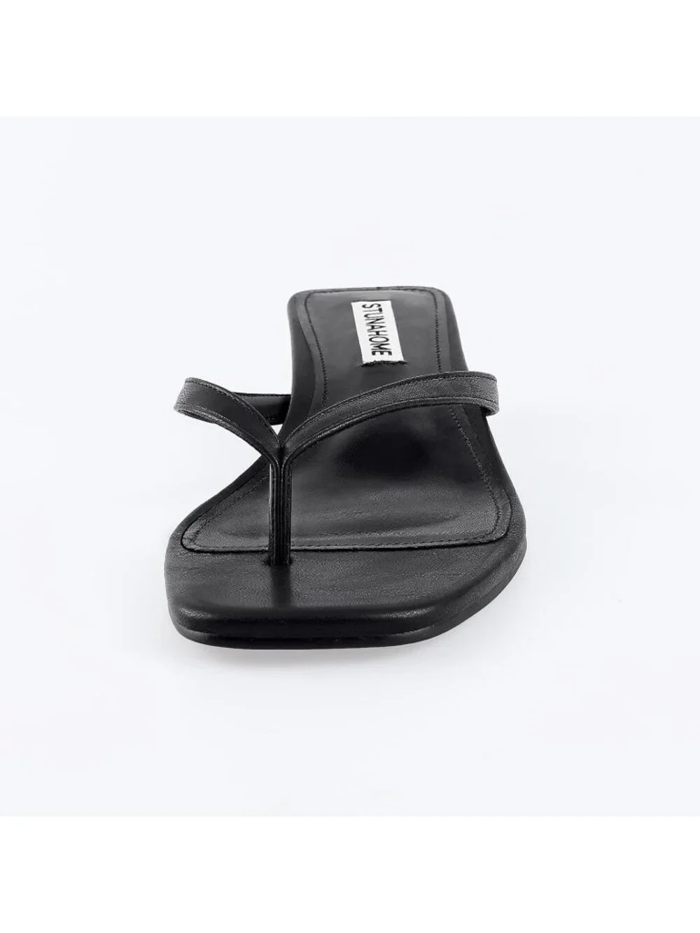 Women's Black Square Open Toe 1.4 Inches Comfortable Thong Flip Flop Heels - Picture 3 of 6